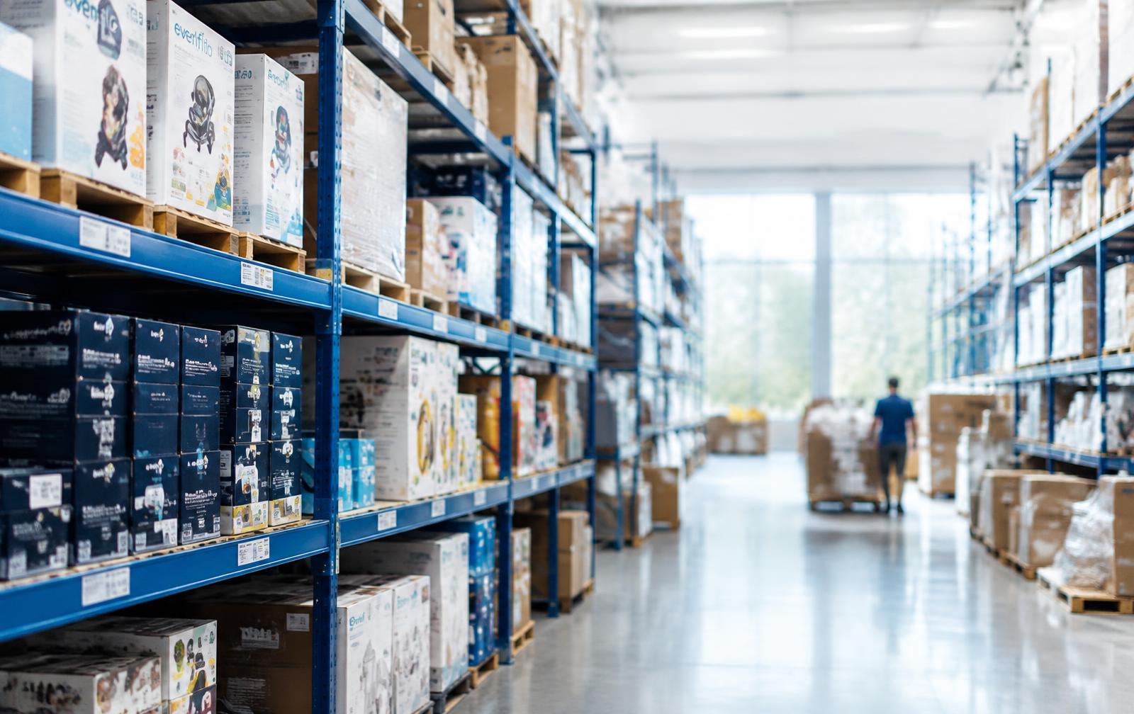 Organized wholesale warehouse shelving
